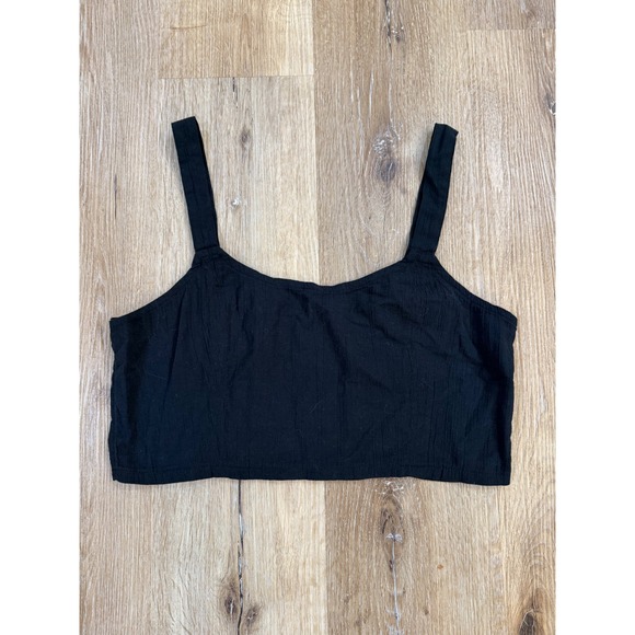 aerie Tops - Aerie Womens Black Cotton Gauze Smocked Back Crop Top Adjustable Straps Large